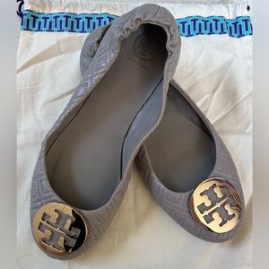 Tory Burch Grey Quilted Flats - Size 9